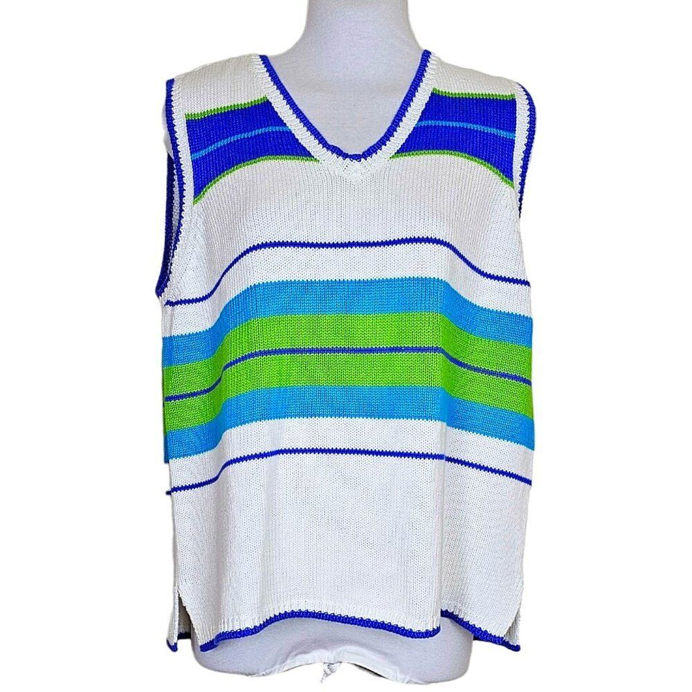 Jeanne Pierre Color Block Striped V-Neck Sweater Vest Size Large